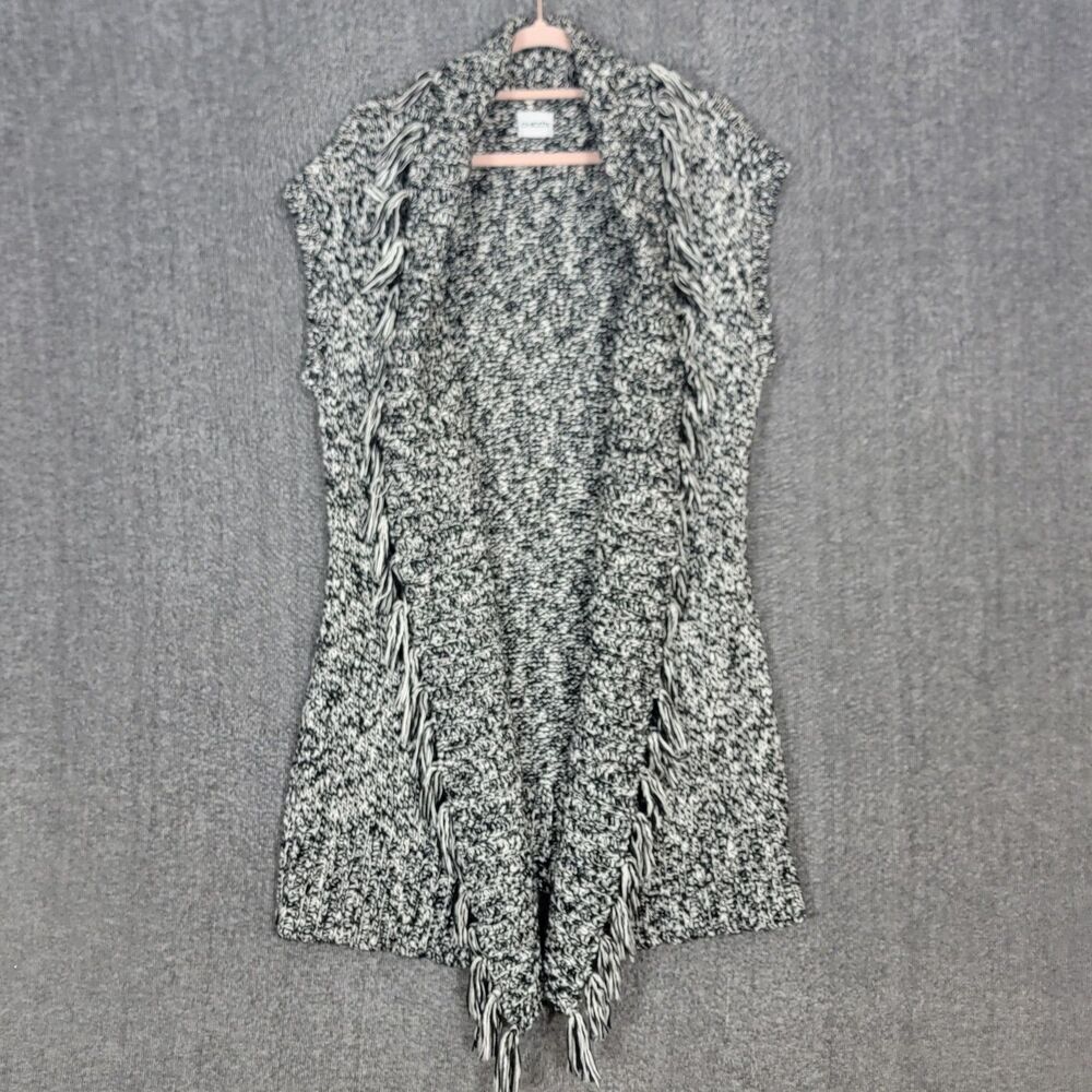 Chicos Knit Sweater .5 Women S Black Fringe Open Front Vest Cardigan Boho Duster
